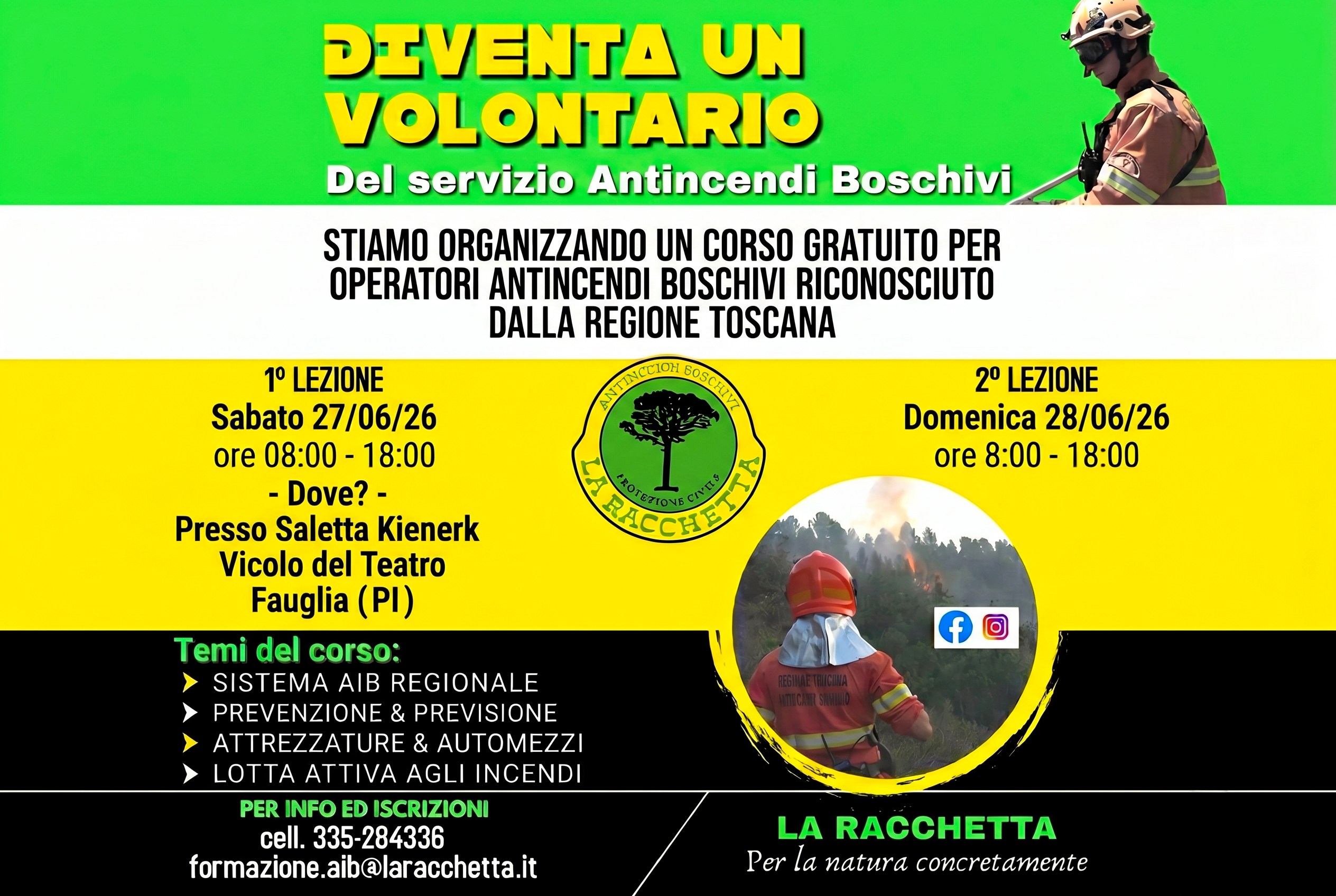 Il volantino de La Racchetta con cui si annuncia il corso per volontari