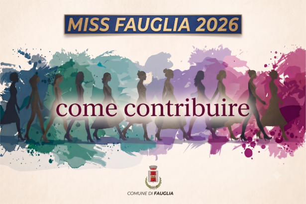 La grafica relativa alle modalità di contribuzione per l'evento Miss Fauglia 2026
