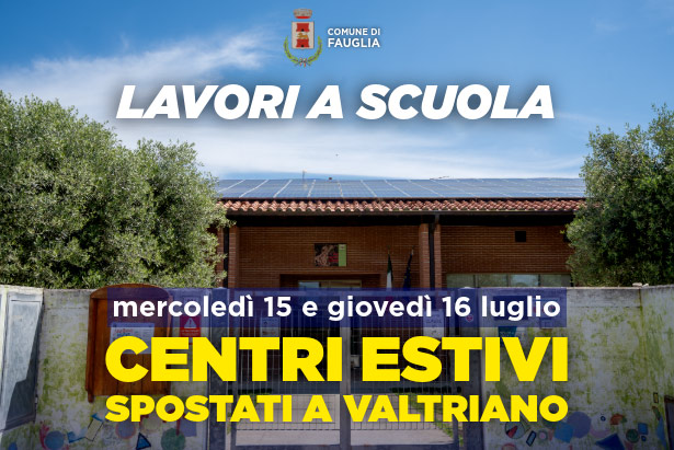 L'avviso, con la foto della scuola di via Casaferri, del trasferimento temporaneo dei centri estivi