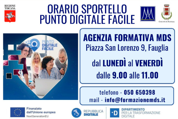 La grafica informativa sugli orari di apertura del Punto digitale facile
