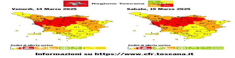 ALLERTA DA ARANCIONE A ROSSO  DALLE ORE 12 DI OGGI 14 MARZO  FINO ALLE ORE 12 DI SABATO 15 MARZO